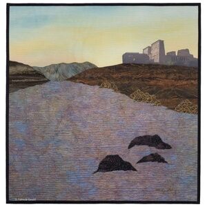 TWILIGHT OF THE GODS - painted and stitched cotton and organza fabric. New